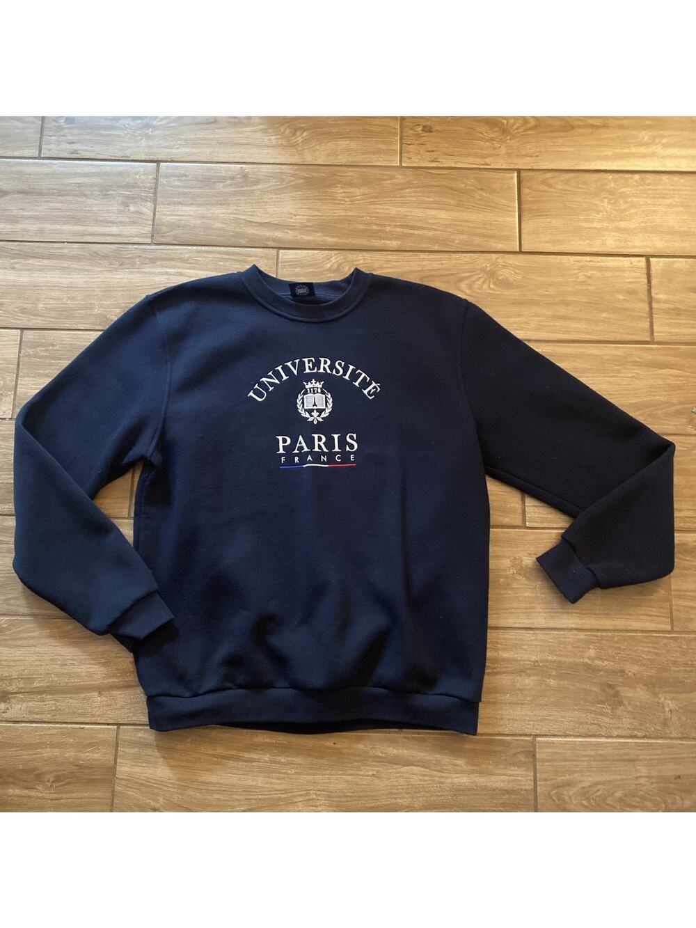 Vintage 90s Universite Paris France Crest Embroidered Crewneck Sweatshirt 2XL